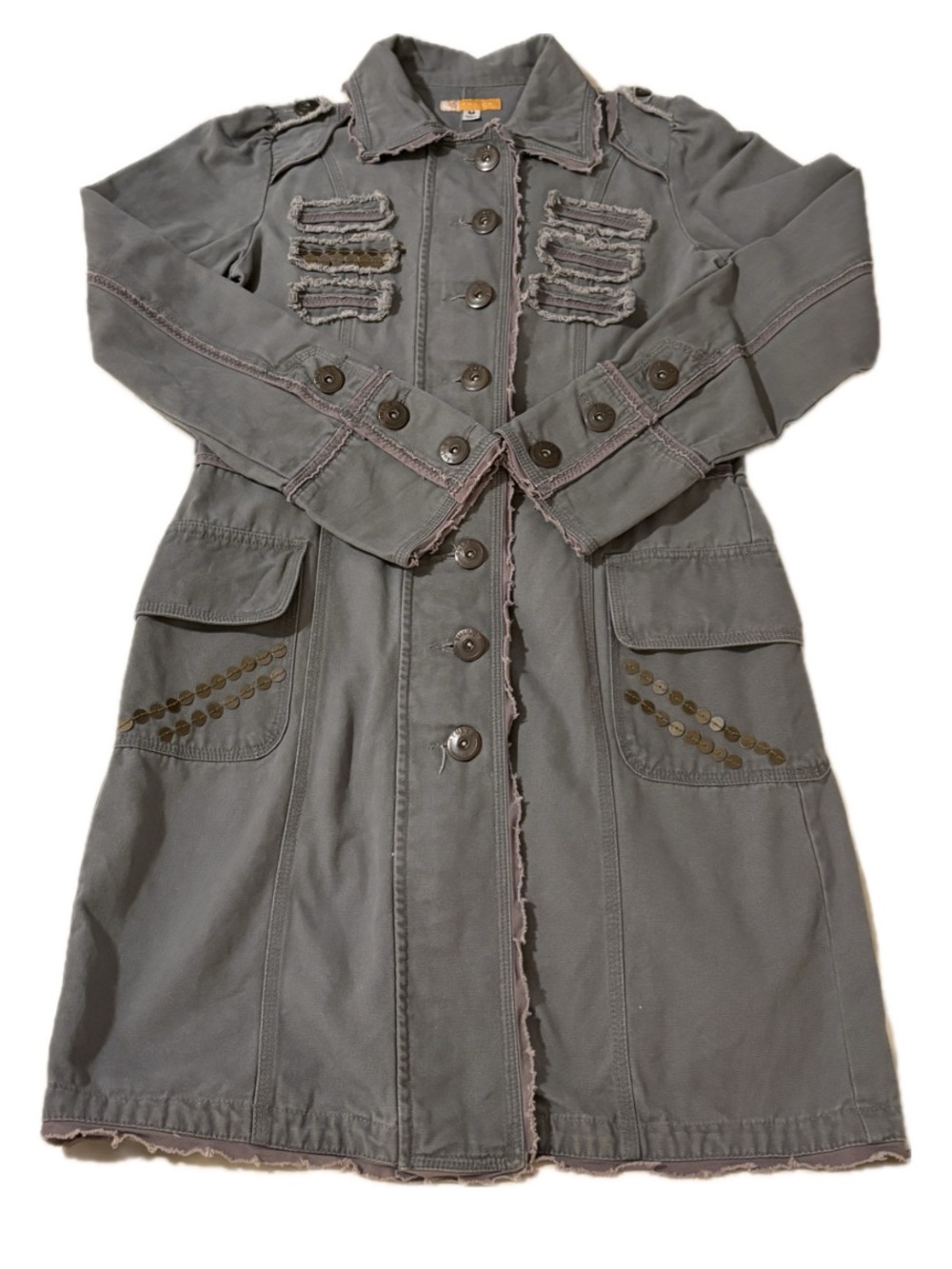 Tulle for Anthropologie Grey Medium military style long jacket